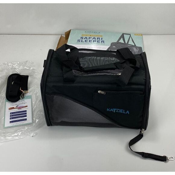 Katziela Safari Sleeper Pet Carrier w/ Pet Bed Small Pets Black Airline Approved - Picture 2 of 10